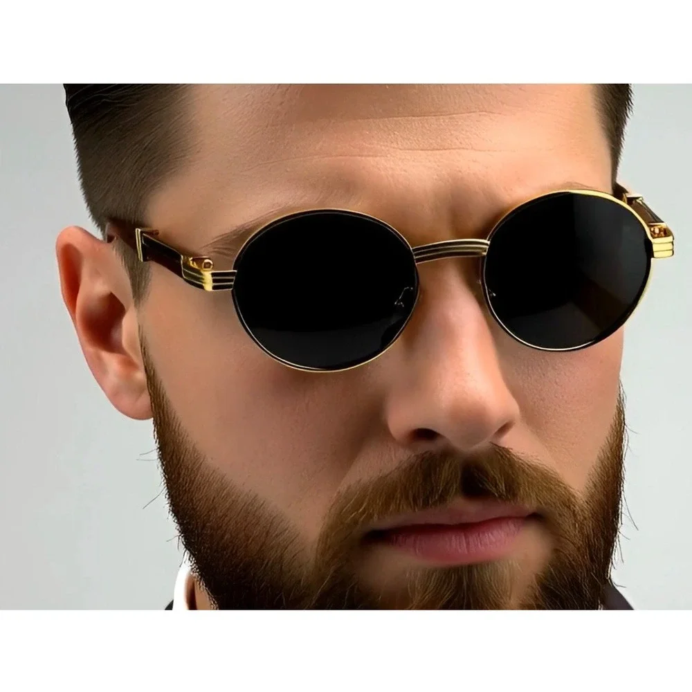 Mens Hip Hop Gold Frame Sunglasses Pilot Dark Lenses Vintage Style Designer 2026